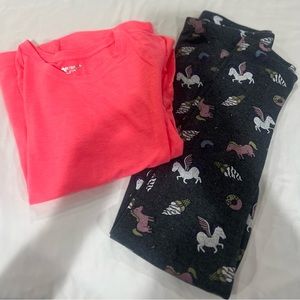 Bundle girls size large outfit unicorn‎ leggings with Arizona size large t-shirt